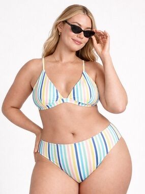 Old Navy Striped Bikini Set Top Large L Bottom XXL Colorful Triangle Swim Set